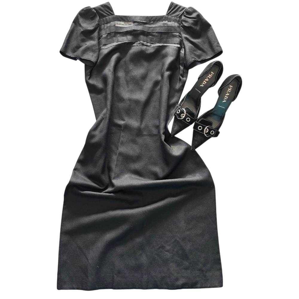 Albert Nipon x Saks Fifth Avenue Vintage Black Midi Dress - Silk/Linen - Size 4